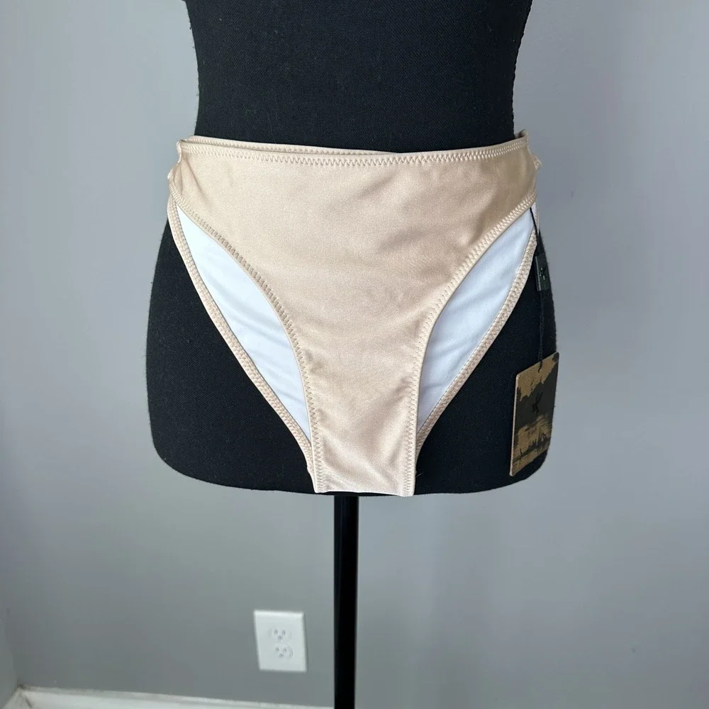 OneTeaspoon Bikini Swimsuit Womens 10 Nude One Shoulder High Waist Two Piece New